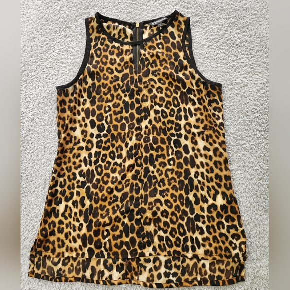 Express Leopard Print Zipper Back Sleeveless Loose Fit Blouse - Picture 1 of 8